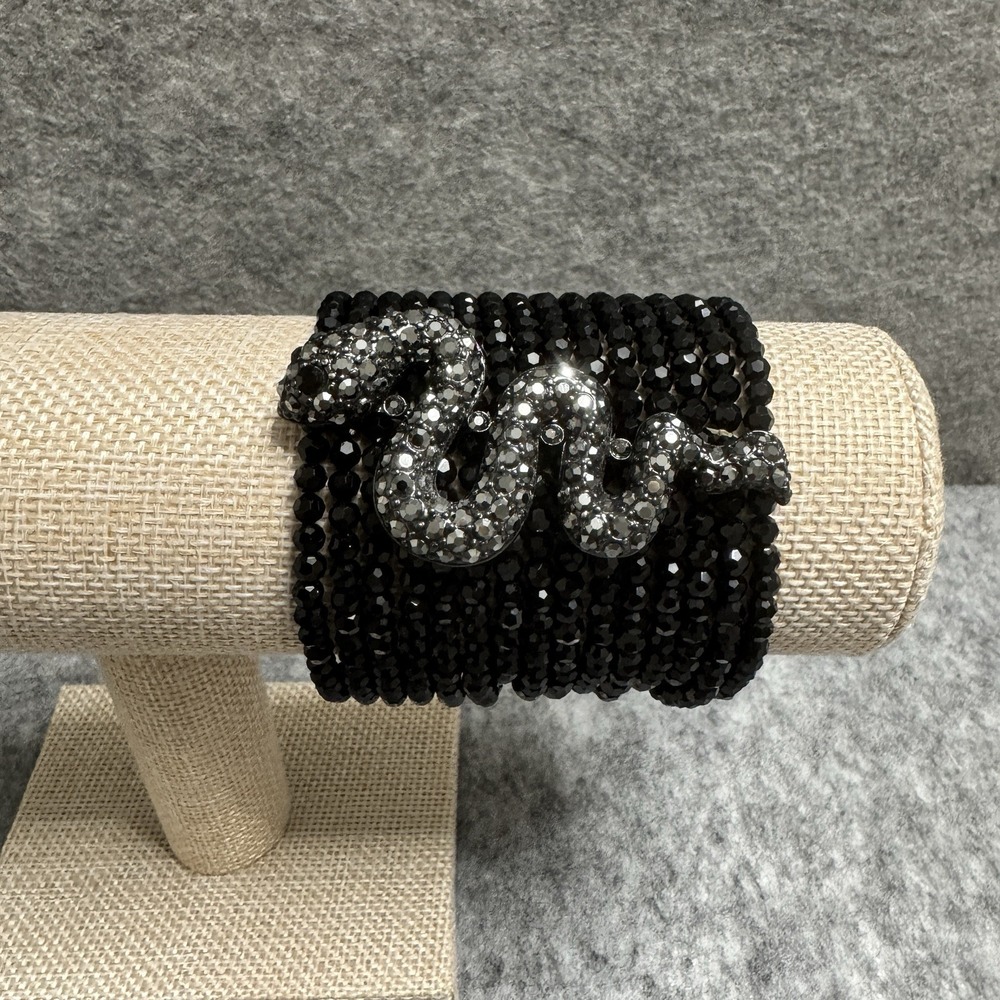 Black Beaded Snake Bracelet One‎ Size Stretch Statement Sparkle Multi Strand
